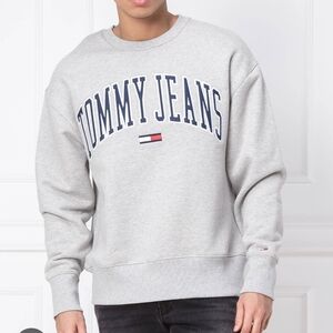 Tommy Hilfiger Light Gray Crewneck Sweatshirt with Navy Collegiate Logo